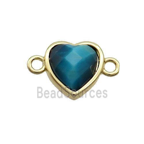 Blue Tiger Eye Stone Heart Connector Gold Plated