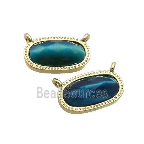 Blue Tiger Eye Stone Oval Pendant 2loops Gold Plated