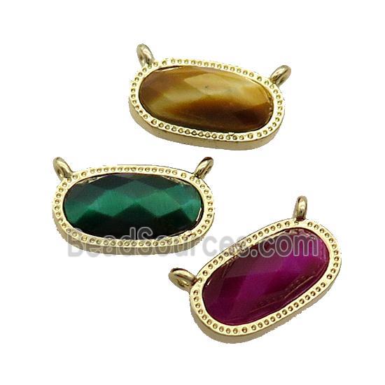 Mixed Tiger Eye Stone Oval Pendant 2loops Gold Plated