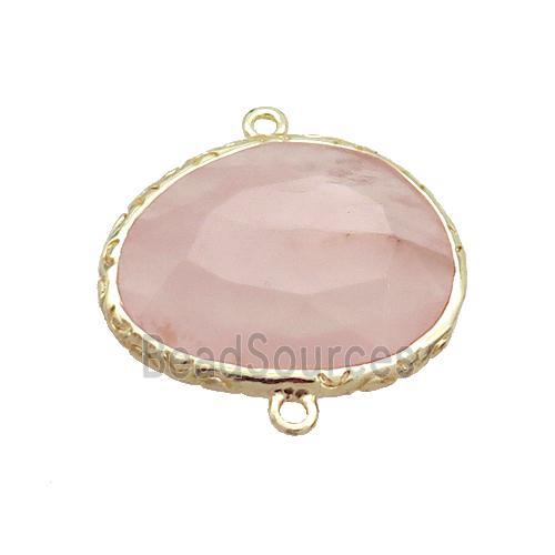 Pink Rose Quartz Connector Oval Gold Plated