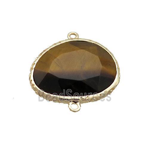 Natural Tiger Eye Stone Connector Oval Gold Plated