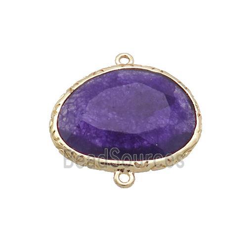 Purple Jade Connector Dye Oval Gold Plated