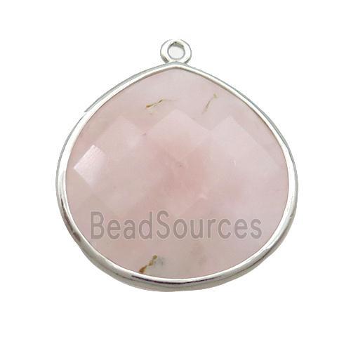 Pink Rose Quartz Teardrop Pendant Platinum Plated