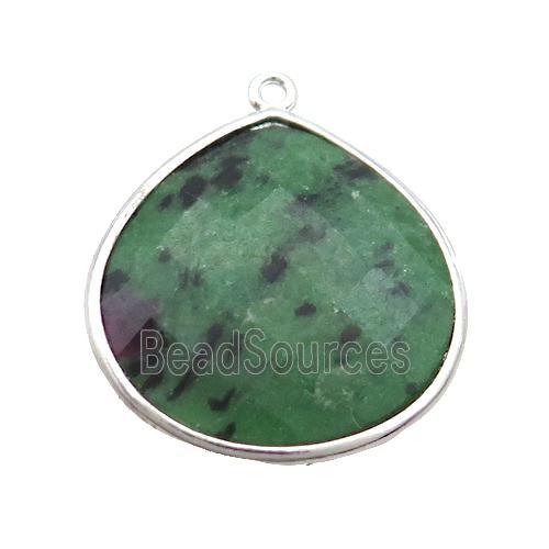 Ruby Zoisite Teardrop Pendant Green Platinum Plated