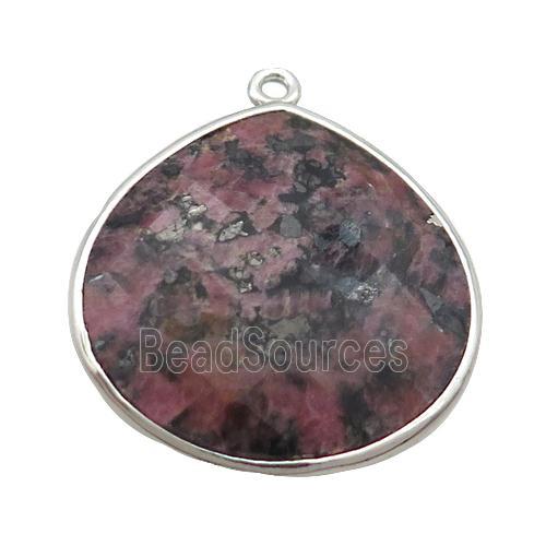 Pink Rhodonite Teardrop Pendant Platinum Plated