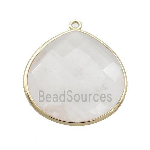 White Crystal Quartz Teardrop Pendant Gold Plated