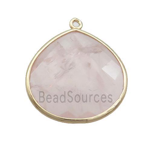 Pink Rose Quartz Teardrop Pendant Gold Plated