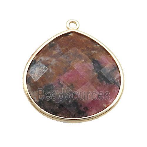 Pink Rhodonite Teardrop Pendant Gold Plated