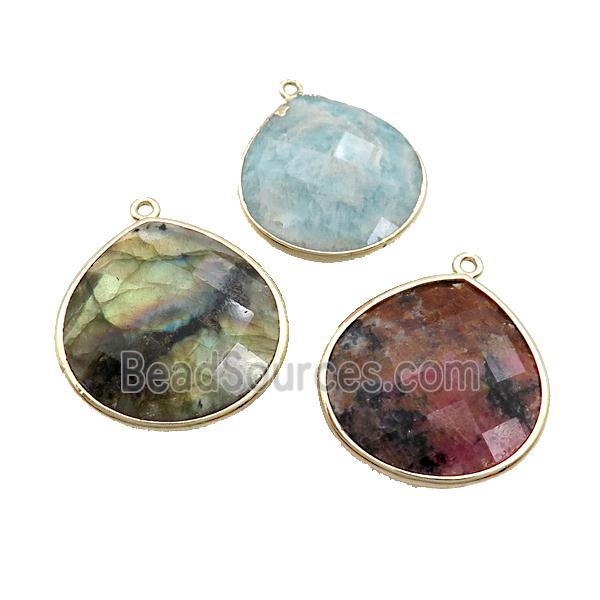 Mix Gemstone Teardrop Pendant Gold Plated