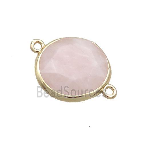 Pink Rose Quartz Circle Connector Faceted Gold Plated