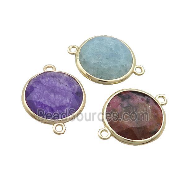 Mixed Gemstone Circle Connector Faceted Gold Plated