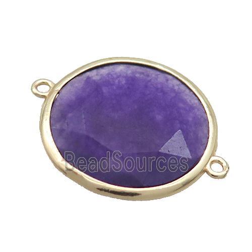 Purple Jade Circle Connector Dye Faceted Gold Plated