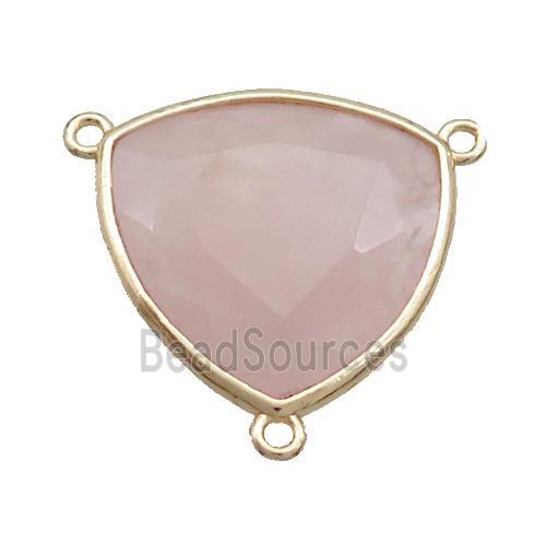 Pink Rose Quartz Triangle Pendant 3loops Gold Plated