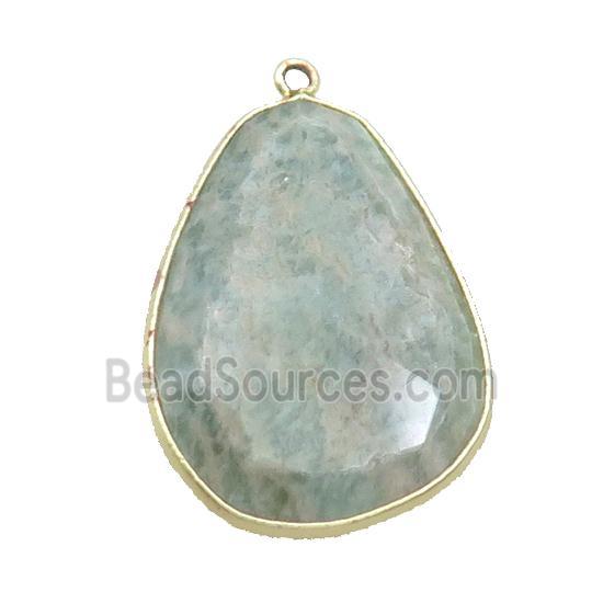 Green Amazonite Teardrop Pendant Gold Plated