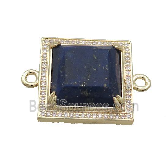 Copper Square Connector Pave Lapis Gold Plated