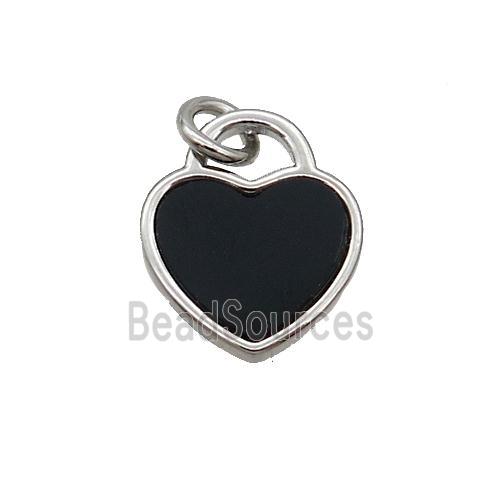 Copper Heart Pendant Pave Black Agate Platinum Plated