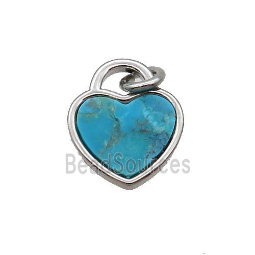 Copper Heart Pendant Pave Turquoise Platinum Plated