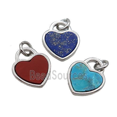 Copper Heart Pendant Pave Gemstone Platinum Plated Mixed