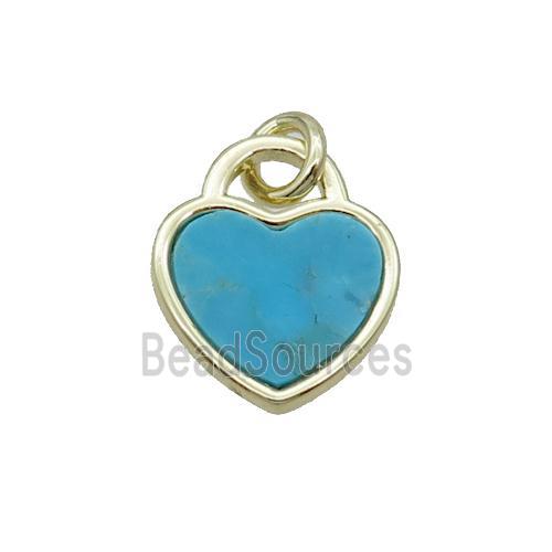 Copper Heart Pendant Pave Turquoise Gold Plated