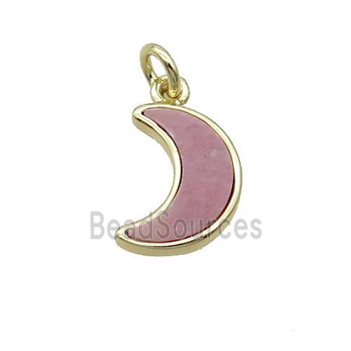 Copper Moon Pendant Pave Pink Rhodonite Gold Plated