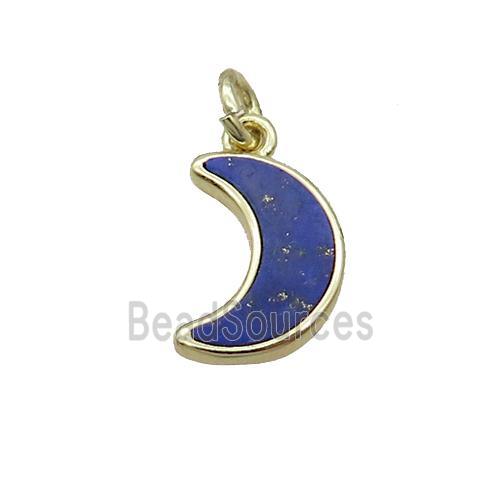 Copper Moon Pendant Pave Blue Lapis Gold Plated