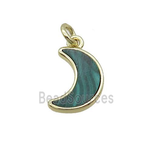 Copper Moon Pendant Pave Green Malachite Gold Plated