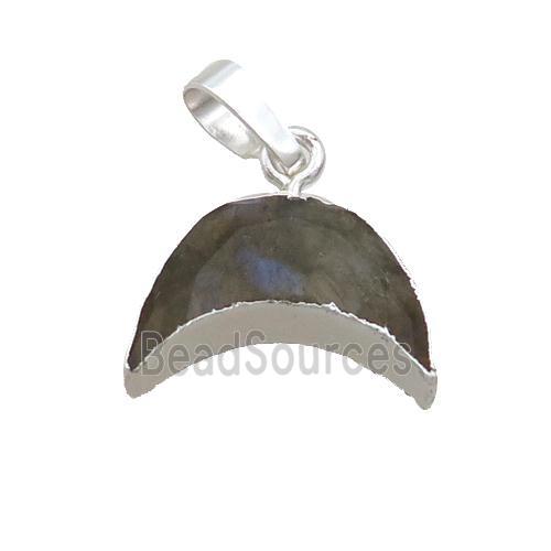 Natural Labradorite Moon Pendant Shiny Silver