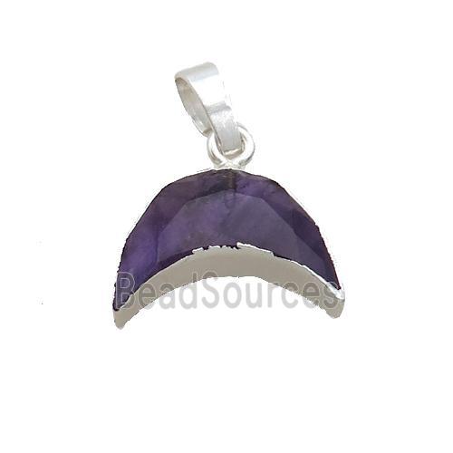 Natural Purple Amethyst Moon Pendant Shiny Silver