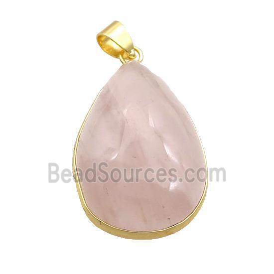 Natural Pink Rose Quartz Teardrop Pendant