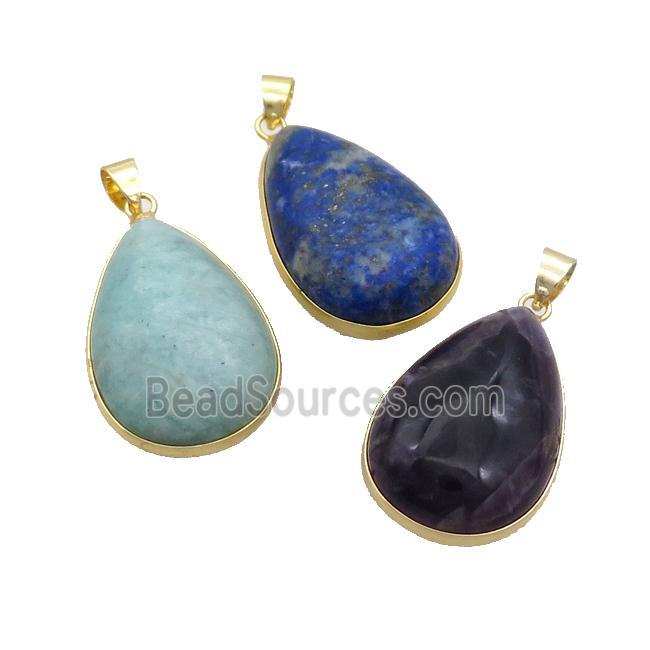 Natural Gemstone Teardrop Pendant Mixed