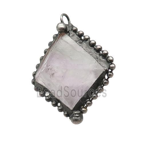 Fluorite Pendant Freeform Multicolor Antique Silver