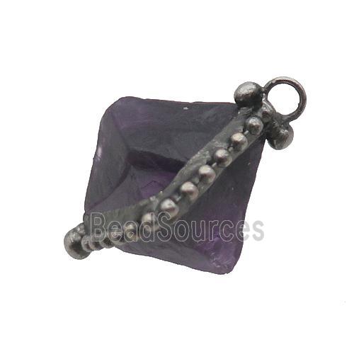 Purple Fluorite Pendant Freeform Antique Silver