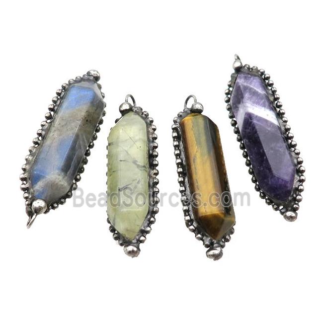 Natural Gemstone Bullet Pendant Antique Silver Mixed