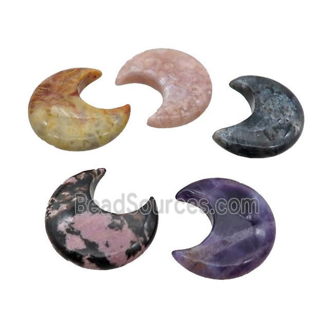 Mixed Gemstone Moon Pendant Undrilled Nohole