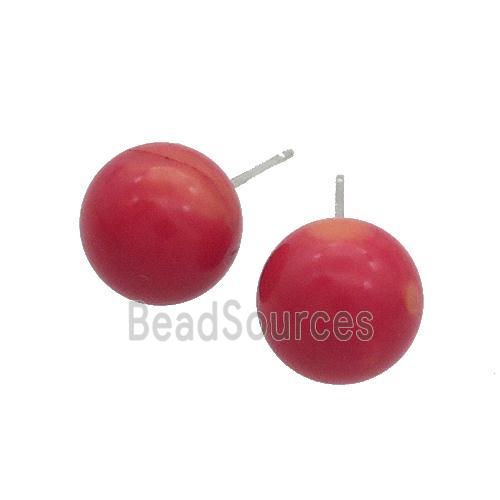 Red Coral Stud Earring 925 Sterling Silver