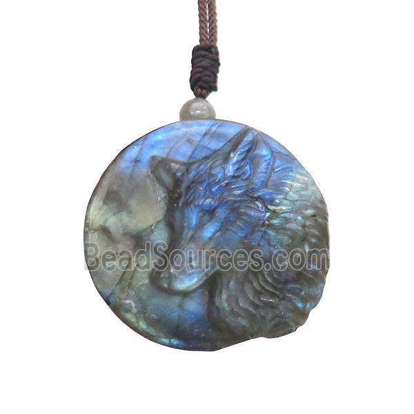 Natural Labradorite Necklace Wolf