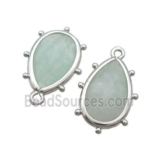 Green Fluorite Teardrop Pendant Platinum Plated