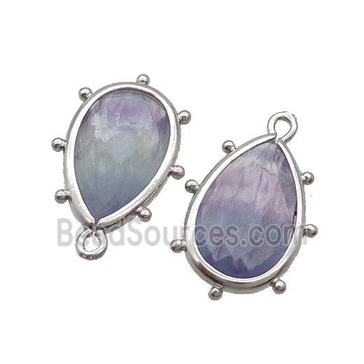 Purple Fluorite Teardrop Pendant Platinum Plated