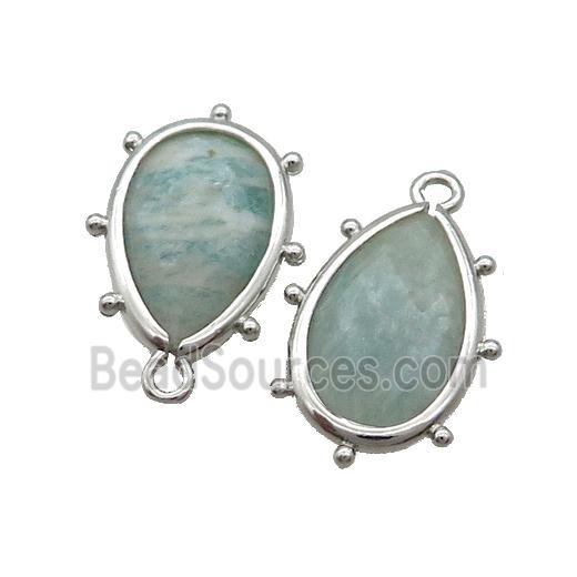 Natural Green Amazonite Teardrop Pendant Platinum Plated