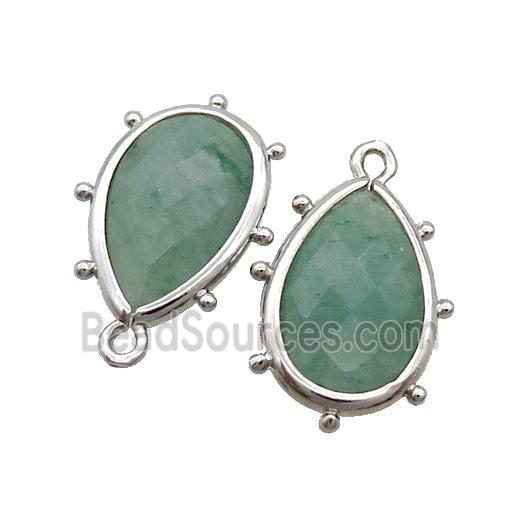 Natural Green Strawberry Quartz Teardrop Pendant Platinum Plated