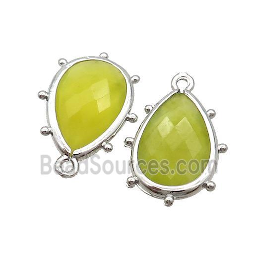 Natural Lemon Jade Teardrop Pendant Olive Platinum Plated