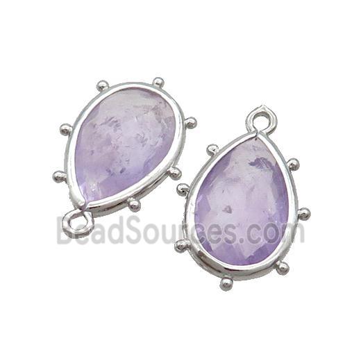 Natural Amethyst Teardrop Pendant Lt.purple Platinum Plated