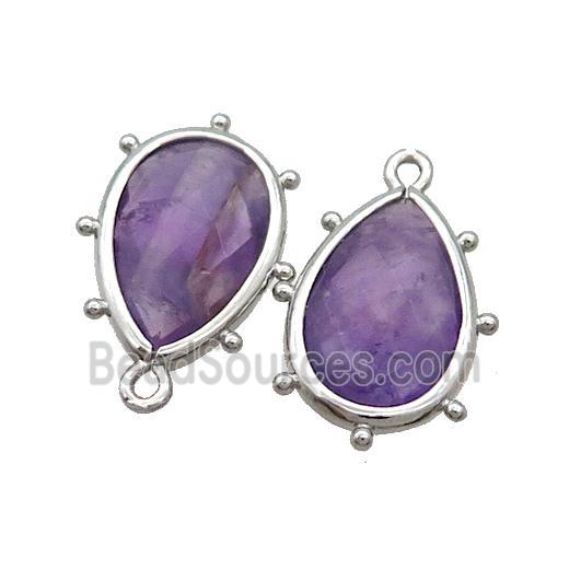 Natural Purple Amethyst Teardrop Pendant Platinum Plated