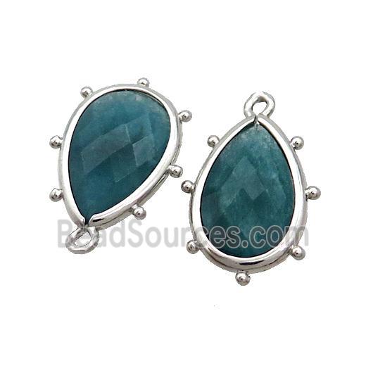 Teal Dye Jade Teardrop Pendant Platinum Plated