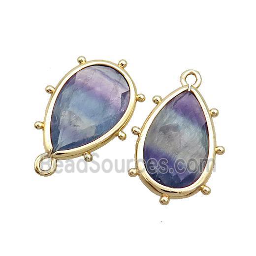 Natural Rainbow Fluorite Teardrop Pendant Multicolor Gold Plated