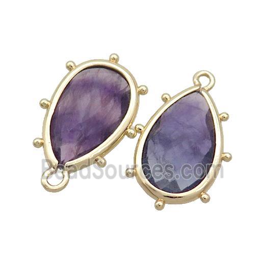 Natural Purple Fluorite Teardrop Pendant Gold Plated