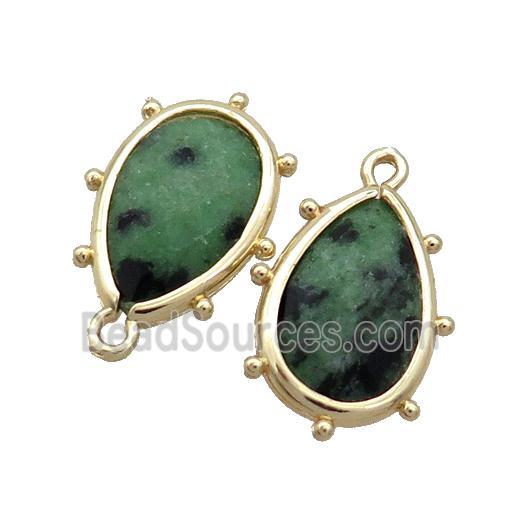 Natural Zoisite Teardrop Pendant Green Gold Plated