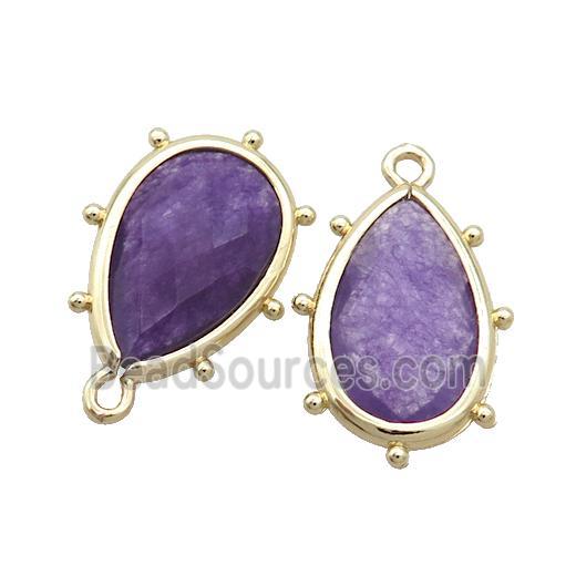 Purple Jade Teardrop Pendant Dye Gold Plated