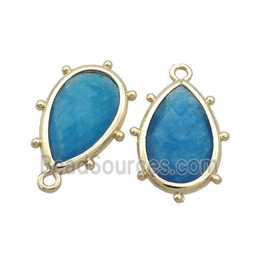 Blue Jade Teardrop Pendant Dye Gold Plated