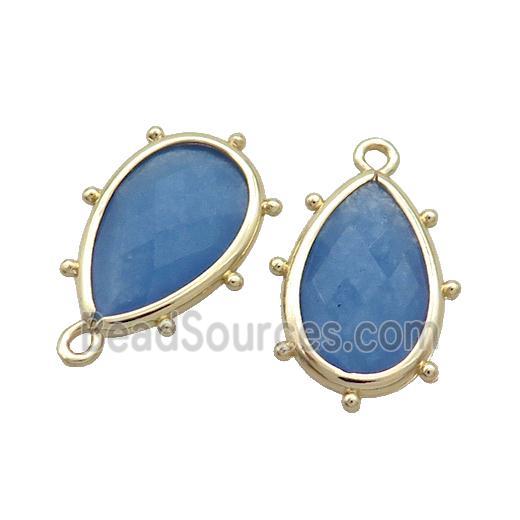 Blue Jade Teardrop Pendant Dye Gold Plated